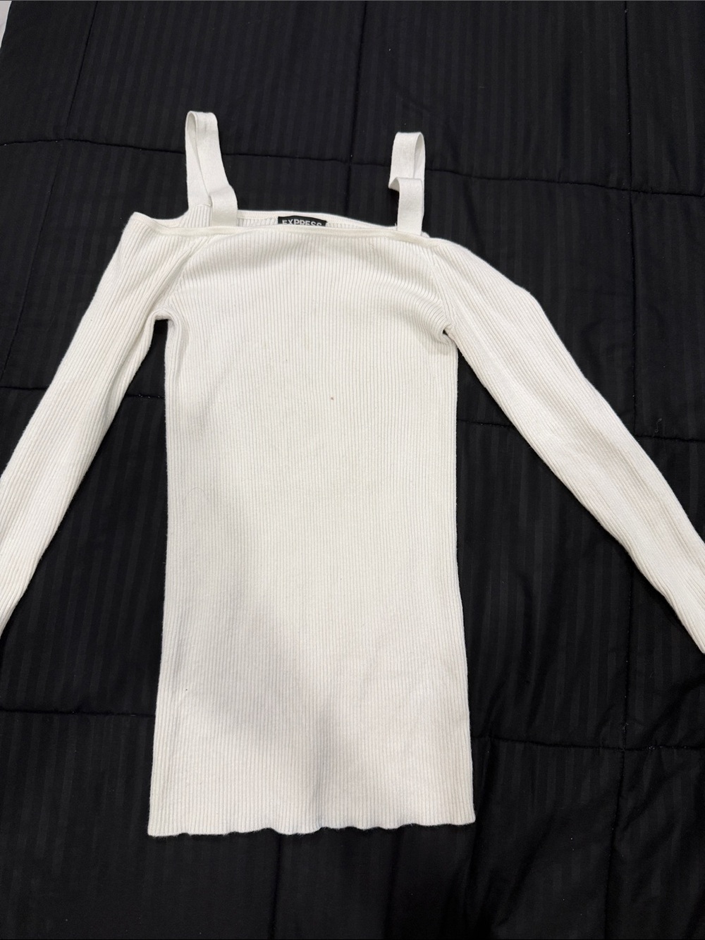 Express White Ribbed Off-Shoulder Strap Top - Picture 1 of 1